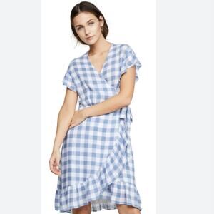 Rails 'Bridgette' Ruffle Trim Wrap Dress in Blue & White Gingham Print Size XS